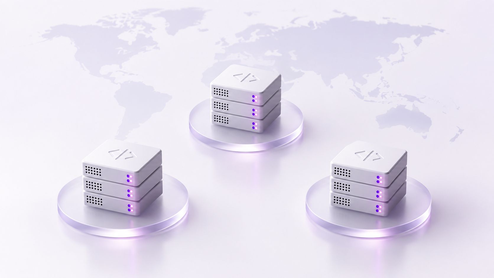 three aws servers, world map
